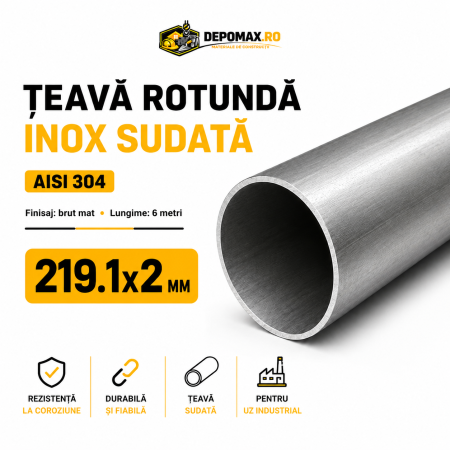 Teava rotunda inox sudata AISI 304, 219.1 x 2 mm, 6 metri